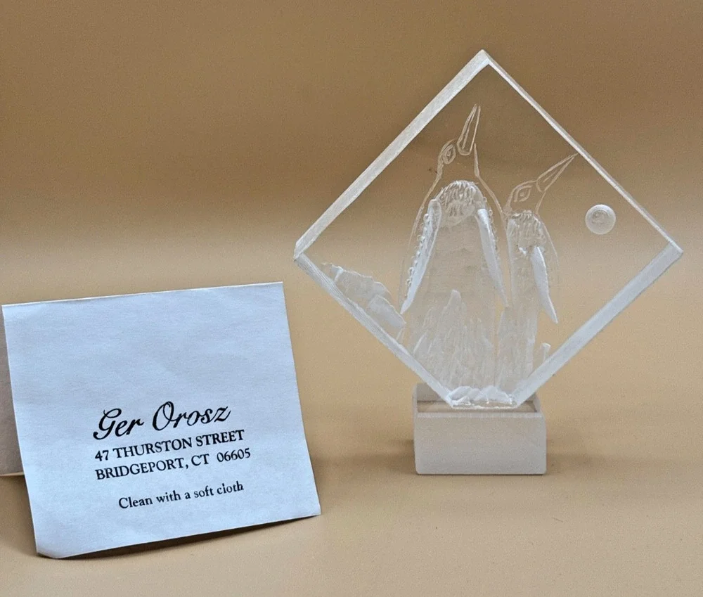 🐦 Vintage Lucite Etched Birds Sculpture Ger Orosz Signed 4.75